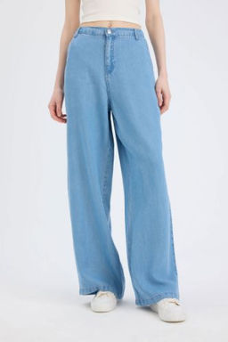 Pull On Wide Leg Yuksek Bel Uzun Yumusak Jean Y?kamal? Pantolon