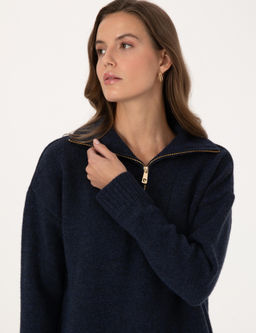 Lacivert Comfort Fit Fermuarl_ Dik Yaka Kazak - Pierre cardin фото 2