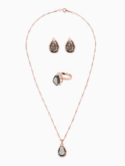 Гарнитур 3 предмета: серьги, кулон, кольцо безразмерное Эдель капля, цвет серый в золоте, 45 см