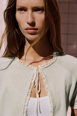 CHAQUETA PUNTO LAZO PUNTILLA / Verde pastel - Zara фото 4