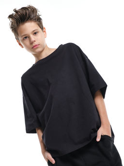 Универсальная базовая футболка оверсайз 22-1892 черный - Mini maxi фото 5