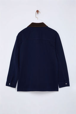 Koyu Mavi Kontrast Suet Yakal? Oversize Denim Gomlek Ceket TWOSS25CE00005 - Trendyolmilla фото 9