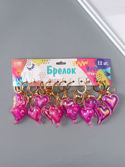 Цена за 12 шт. Брелок для ключей на кольце с карабином Розовое сердце, мыльный пузырь. Голография, пластик, 5.2?4.2?1.2 см - Simaland фото 4
