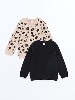 Bisiklet Yaka Bask?l? K?z Bebek Sweatshirt 2li