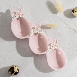 Менажница керамическая 3 ячейки «Кролик», 20×7×3 см, розовая