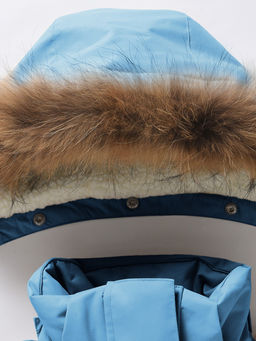Парка зимняя подростковая для девочки с капюшоном и мехом бирюзового цвета 9534Br