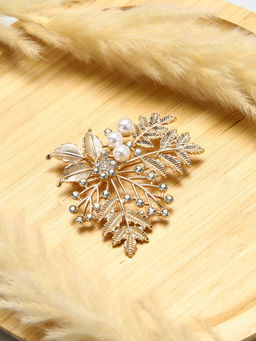 Брошь Папоротник, цвет белый в золоте