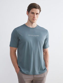 Bisiklet Yaka Bask?l? Penye Erkek Ti??rt