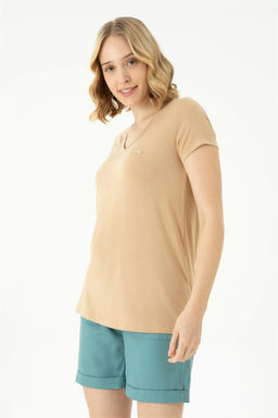 Женская базовая футболка цвета Camel - U.s. polo assn фото 3