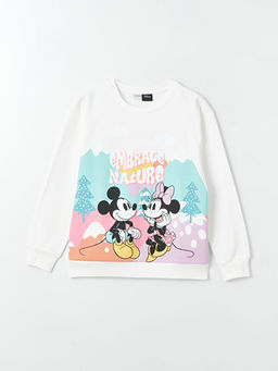 Bisiklet Yaka Minnie Mouse Bask?l? Uzun Kollu K?z ?ocuk Sweatshirt