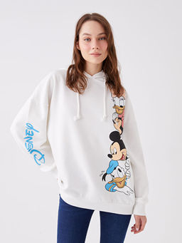 Mickey ve Arkada?lar? Bask?l? Uzun Kollu Oversize Kad?n Hoodie