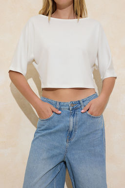 Antrasit Relaxed Kay?k Yaka Yarasa Kol Truvakar Crop Soft Touch Orme Bluz TWOSS26BZ00059 - Trendyolmilla фото 9