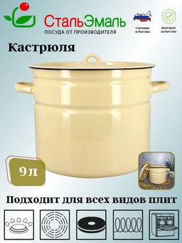 Кастрюля 9,0л 2с200/с без рис. крем.