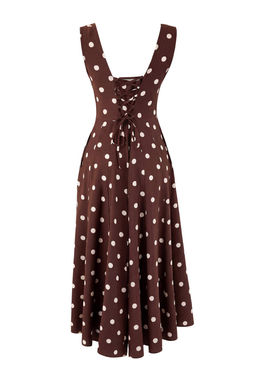 Kahverengi Puantiyeli Baglama Detayl? Midi Dokuma Elbise TWOSS26EL00055 - Trendyolmilla фото 2