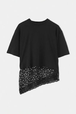 Siyah D_z Oversize/Geni_ Kal_p Puantiyeli Dantel Detayl_ _rme T-Shirt TWOSS26TS00337 - Trendyolmilla фото 5