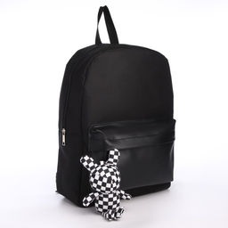 Рюкзак текстильный с карманом кожзам, 38х29х11 см, черный - Nazamok фото 2