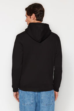 Siyah Regular/Normal Kesim Kapusonlu Etiketli Ici Polar/S?cak Tutan Sweatshirt TMNAW24SW00076