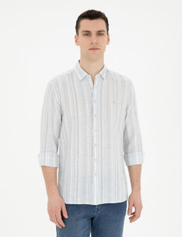 Рубашка Pierre Cardin Regular Fit светло-голубая с льном