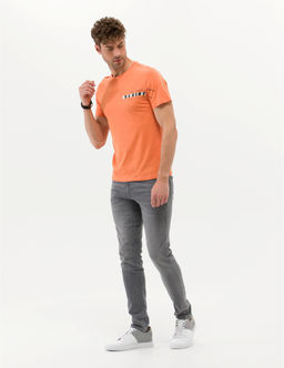 Turuncu Slim Fit Bask_l_ Bisiklet Yaka Ti__rt - Pierre cardin фото 3