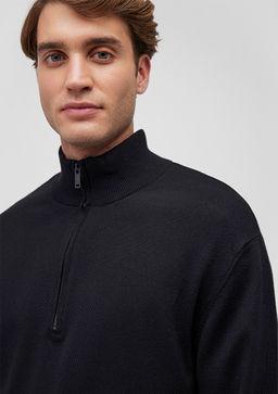 Yar? Fermuarl? Dik Yaka Siyah Kazak - Mavi фото 5