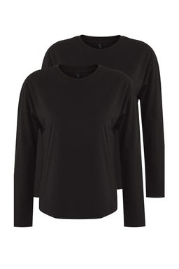 TRENDYOLMILLA Siyah-Beyaz 2li Paket %100 Suprem Oversize/Genis Kesim Orme T-Shirt TWOAW25TS00004