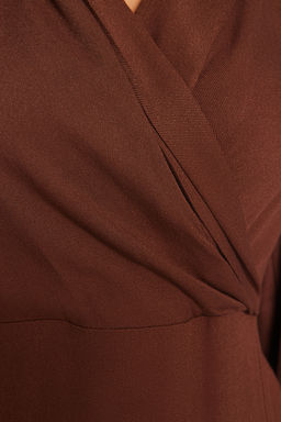 Trendyolmilla Kahverengi Midi Astarl? Dokuma Elbise TWOAW21EL0230 фото 4