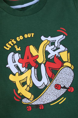 Petrol Erkek Cocuk Slogan Bask?l? Regular/Normal Kal?p K?sa Kol Orme T-Shirt TKDSS25TS00047 - Trendyolmilla фото 2