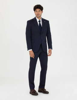 Lacivert Slim Fit _izgili Y_nl_ Tak_m Elbise