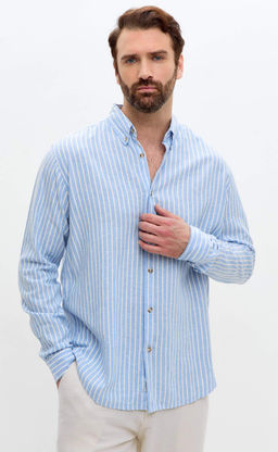 Рубашка д/р лен F611-0483 l.blue stripes - Fine joyce фото 7