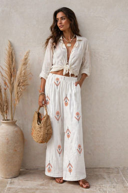 Beyaz _i_ek Nak__l_ Astarl_ Lastikli Geni_ Pa_a Pantolon TWOSS26PL00222