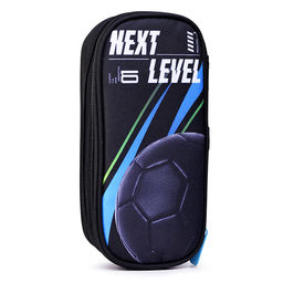 Пенал "Next Level Football" 22x9,5x7 см овальный, плотный износостойкий полиэстер с водоотталкивающей пропиткой, овальный формы с 2-мя отделениями на молнии для 60 предметов (одно с внутренним органайзером), черный