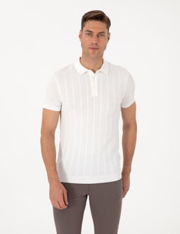 Ekru Slim Fit Polo Yaka D__meli Triko Ti__rt