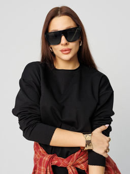 Женский лонгслив из футера 2-х нитки черный ВК-25 (35)