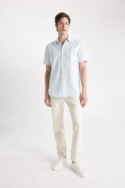 Рубашка из 100 % хлопка с короткими рукавами и воротником-поло обычного кроя - Defacto фото 2