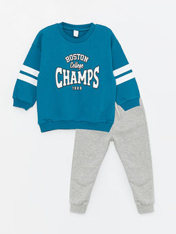 Bisiklet Yaka Uzun Kollu Bask?l? Erkek Bebek Sweatshirt ve E?ofman Alt 2li Tak?m