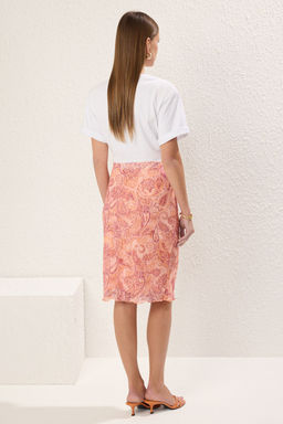 TRENDYOLMILLA Premium Turuncu Bask?l? Tul Yuksek Bel Astarl? Midi Orme Etek TWOSS23ET00206 фото 4