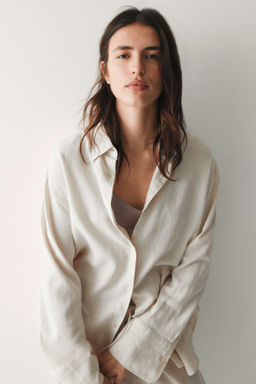 Camisa oversize en mezcla de lino - H&m фото 3