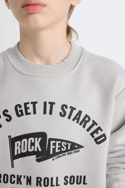 Толстый свитшот обычного кроя с круглым вырезом и принтом для мальчиков - Defacto фото 5