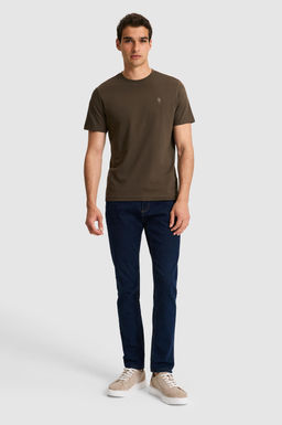 Erkek Regular Fit Bisiklet Yaka Koyu Haki Basic Ti__rt