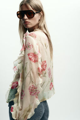 SEMI-SHEER FLORAL PRINT SHIRT - Zara фото 14