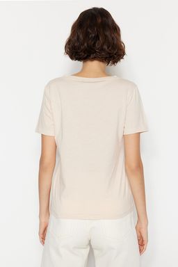 Haki-Bej %100 Pamuk 2li Paket Basic V Yaka Orme T-Shirt TWOSS23TS00002