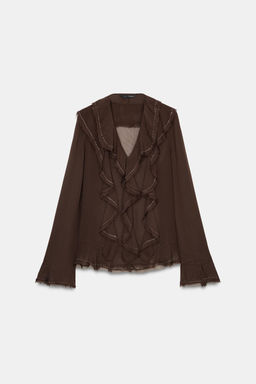 ZW COLLECTION BEADED RUFFLED BLOUSE - Zara фото 7