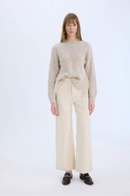 Fitilli Kadife Pantolon Wide Leg Yuksek Bel Genis Bol Paca Basic Duz Cepli - Defacto фото 3