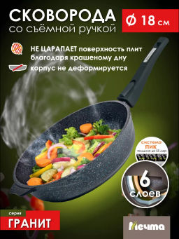 Сковорода 18см АП Гранит star со съемной ручкой арт.018803