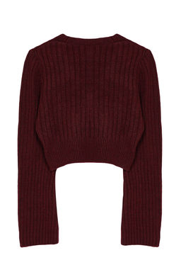 Bordo Crop Yumusak Dokulu Kruvaze Triko Kazak TWOAW24KZ00381