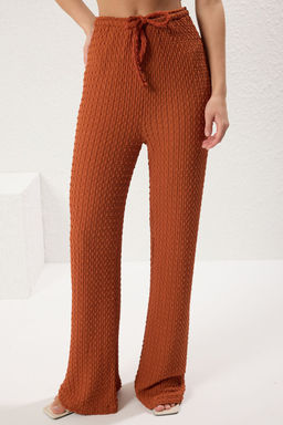 Kiremit Dokulu Wide Leg/Rahat Kesim Esnek Orme Pantolon TWOSS25PL00061 - Trendyolmilla фото 4