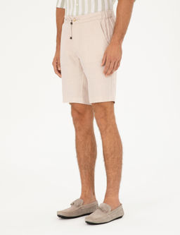 Bej Slim Fit Keten Beli Lastikli Dokuma _ort
