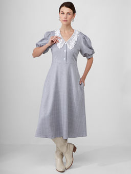 Платье с кружевным воротником OD-888-2 св.серый
