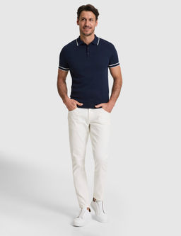 Lacivert Slim Fit %100 Pamuk D__meli Polo Yaka Triko Ti__rt