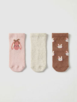 Bask?l? K?z Bebek Soket ?orap 3l?